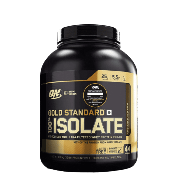 Optimum Nutrition Gold Standard 100% Isolate, 3 lbs, Chocolate Bliss, body fuel india's no.1 authentic online supplement store