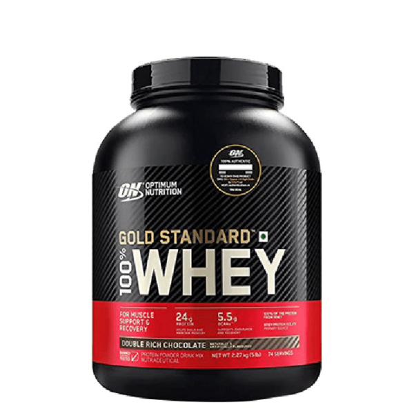 Optimum Nutrition Gold Standard 100% Whey Protein, Double Rich Chocolate, 5 lbs, body fuel india's no.1 authentic online supplement store