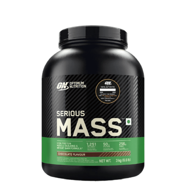 Optimum Nutrition Serious Mass Weight Gain Powder, 3 kg veg, Chocolate, body fuel india's no.1 authentic online supplement store